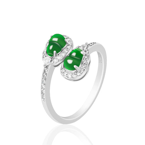 Natural Jade Ring Adjustable Silver Hulu Jadeite Ring