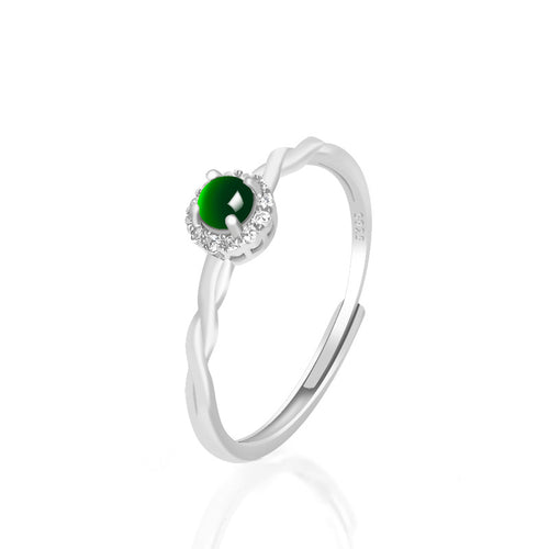 Natural Jade Ring Adjustable Silver Jadeite Ring