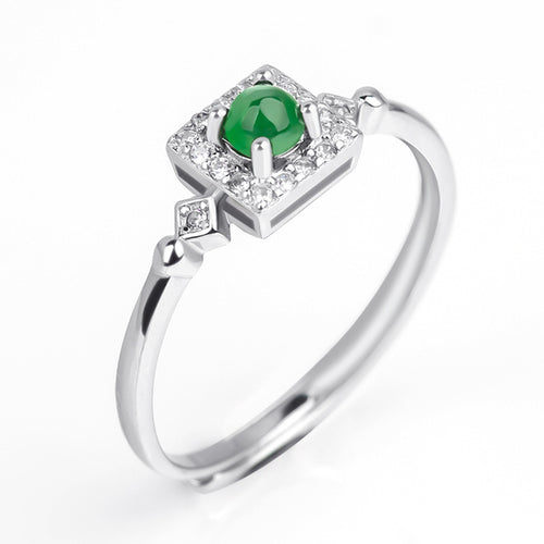 Natural Jade Ring Adjustable Silver Jadeite Ring