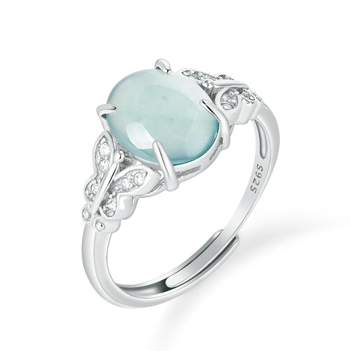 Natural Jade Ring Adjustable Silver Jadeite Ring