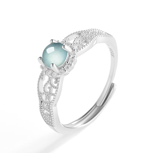 Natural Jade Ring Adjustable Silver Jadeite Ring
