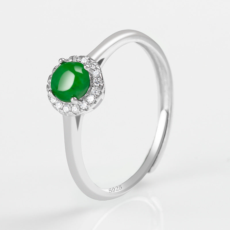 Natural Jade Ring Adjustable Silver Jadeite Ring