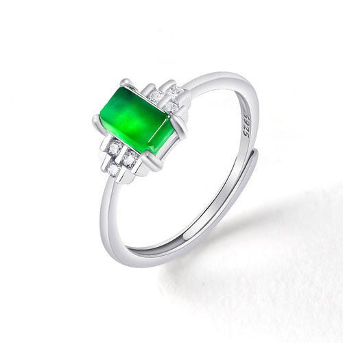 Natural Jade Ring Adjustable Silver Jadeite Ring