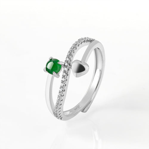 Natural Jade Ring Adjustable Silver Jadeite Ring
