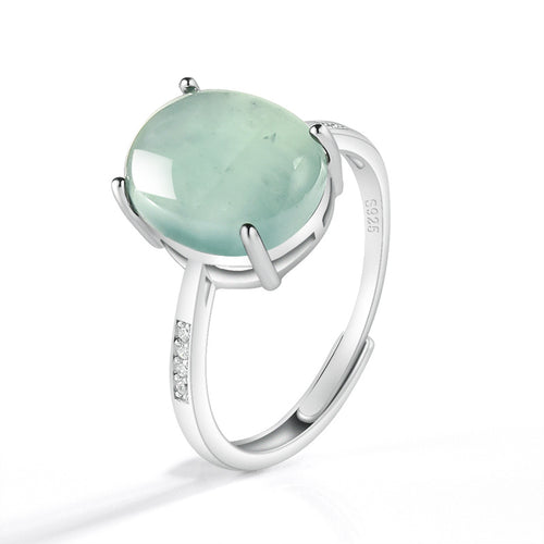 Natural Jade Ring Adjustable Silver Jadeite Ring