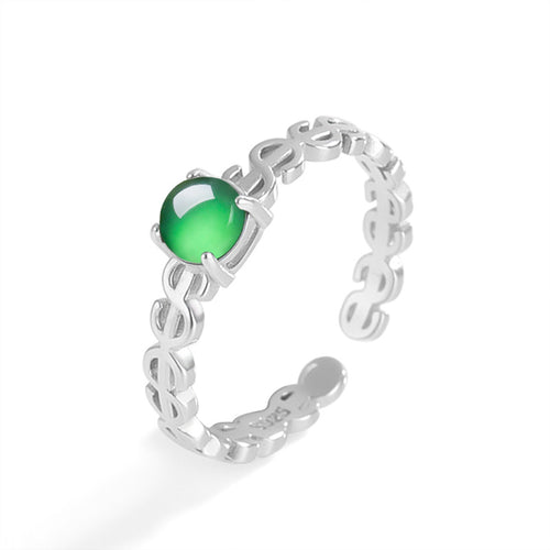 Natural Jade Ring Adjustable Silver Jadeite Ring