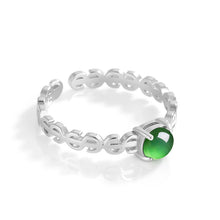 Natural Jade Ring Adjustable Silver Jadeite Ring