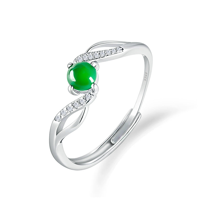 Natural Jade Ring Adjustable Silver Jadeite Ring
