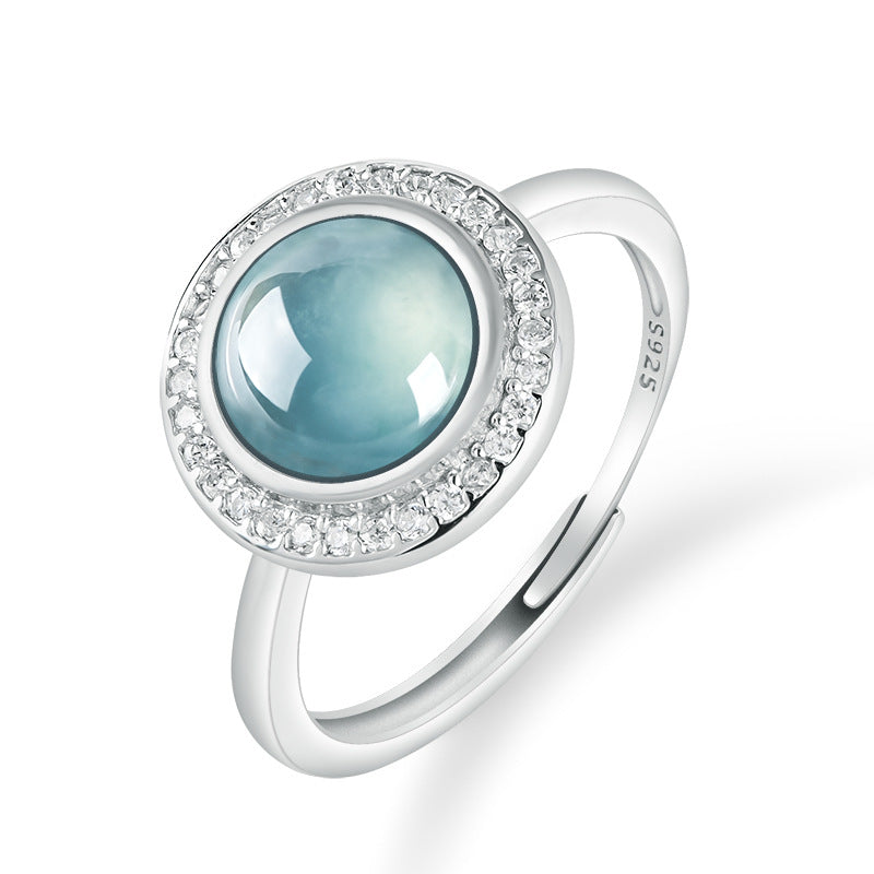Natural Jade Ring Adjustable Silver Jadeite Ring