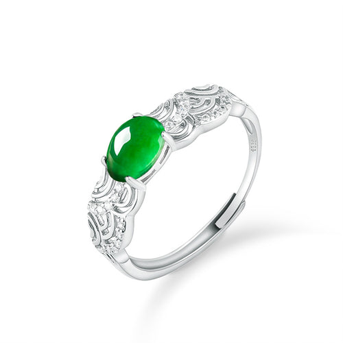 Natural Jade Ring Adjustable Silver Jadeite Ring