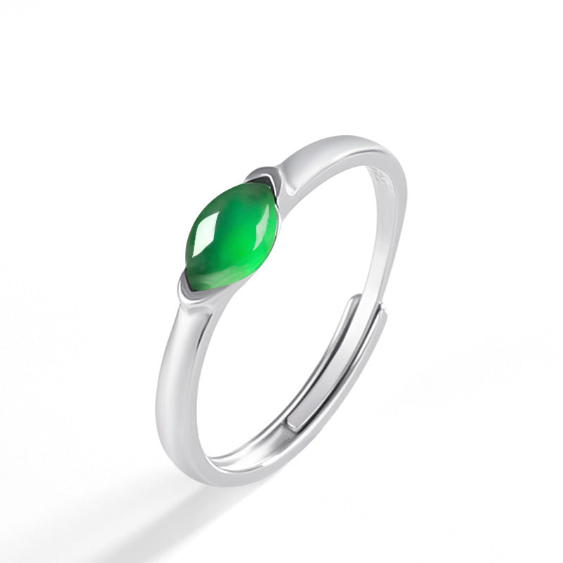 Natural Jade Ring Adjustable Silver Jadeite Ring
