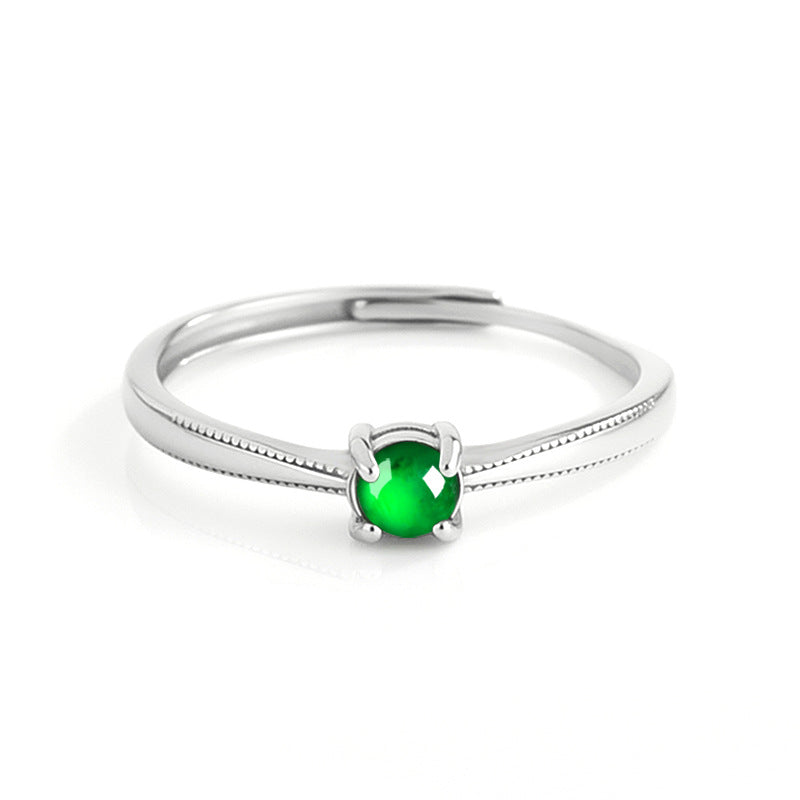Natural Jade Ring Adjustable Silver Jadeite Ring