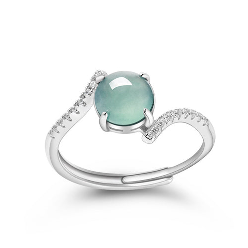 Natural Jade Ring Adjustable Silver Jadeite Ring