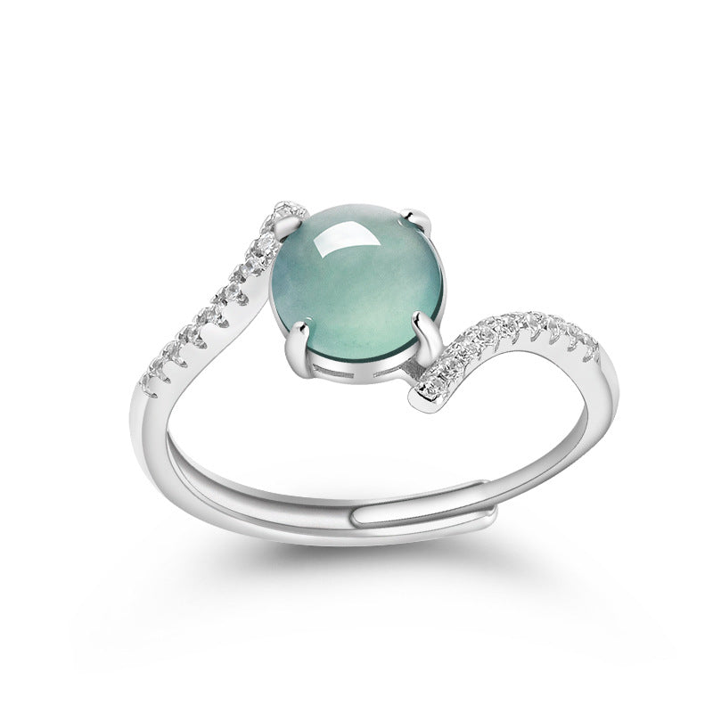 Natural Jade Ring Adjustable Silver Jadeite Ring