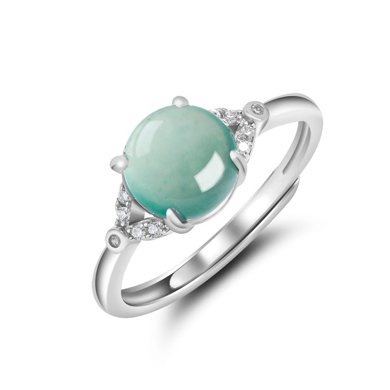 Natural Jade Ring Adjustable Silver Jadeite Ring