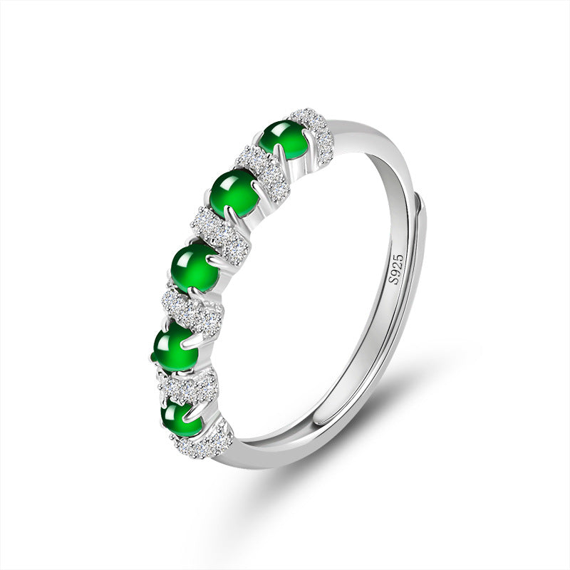 Natural Jade Ring Adjustable Silver Jadeite Ring