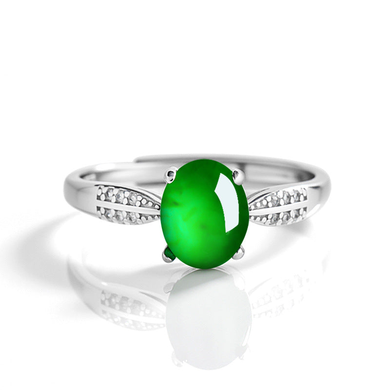 Natural Jade Ring Adjustable Silver Jadeite Ring