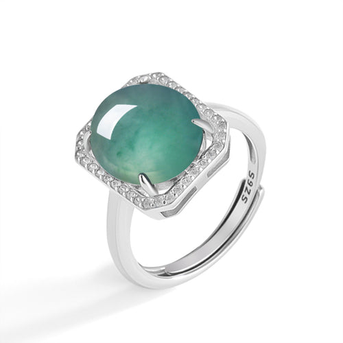 Natural Jade Ring Adjustable Silver Jadeite Ring