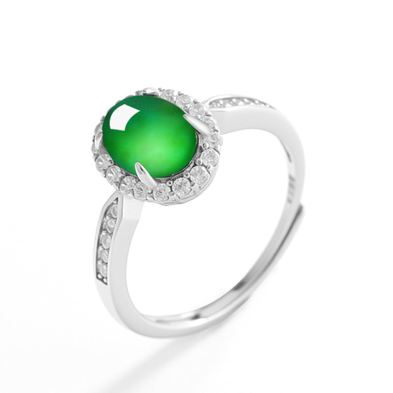 Natural Jade Ring Adjustable Silver Jadeite Ring