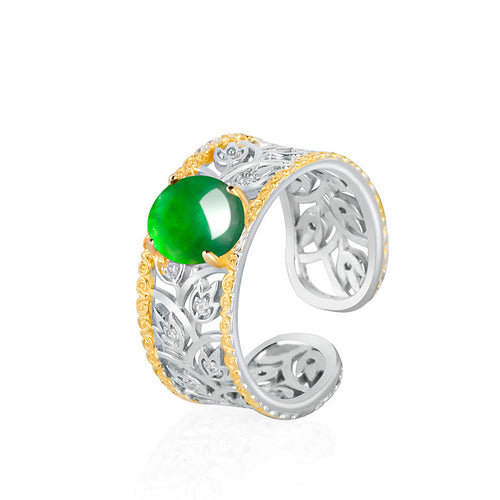 Natural Jade Ring Adjustable Silver Jadeite Ring