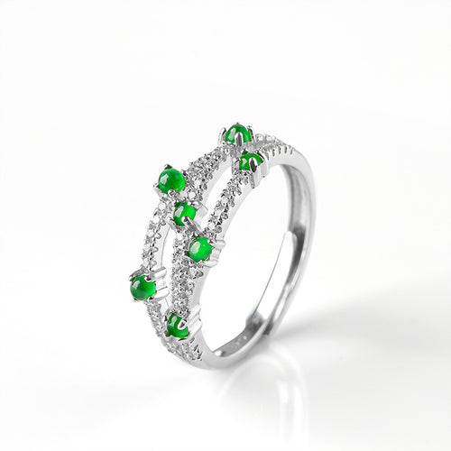 Natural Jade Ring Adjustable Silver Jadeite Ring