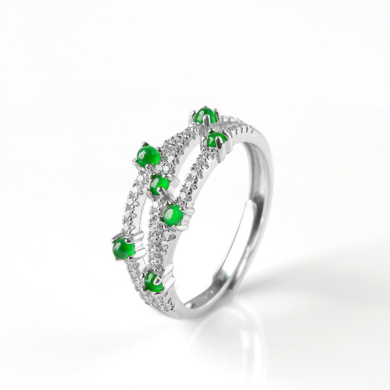 Natural Jade Ring Adjustable Silver Jadeite Ring