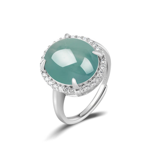 Natural Jade Ring Adjustable Silver Jadeite Ring