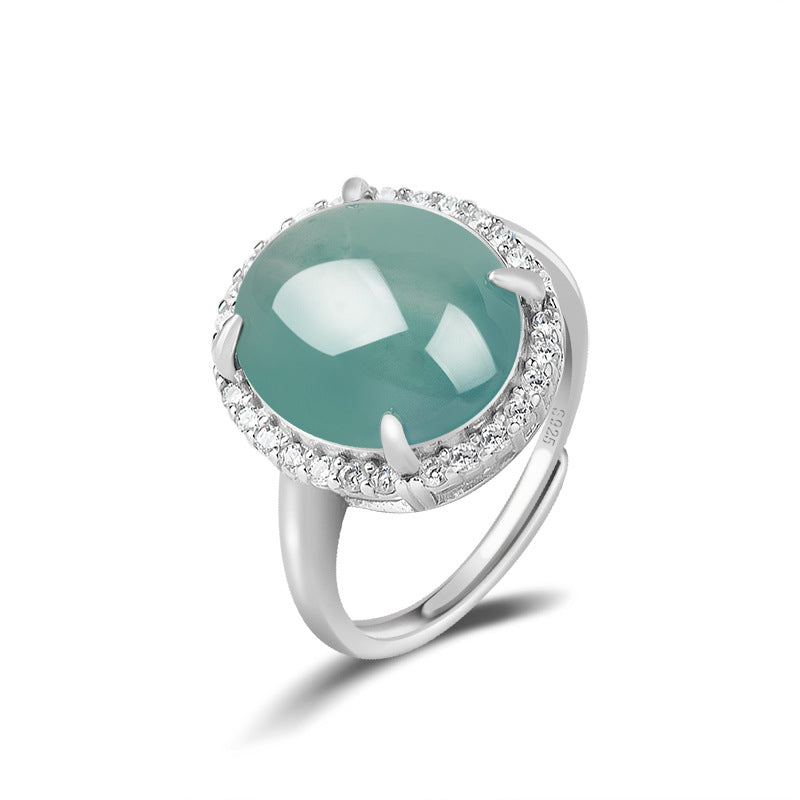 Natural Jade Ring Adjustable Silver Jadeite Ring