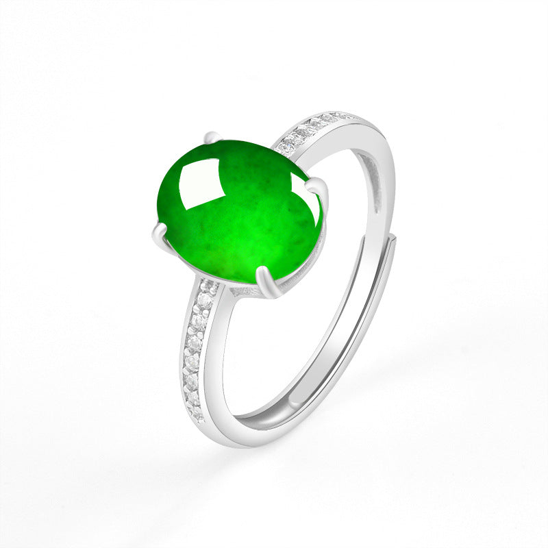 Natural Jade Ring Adjustable Silver Jadeite Ring