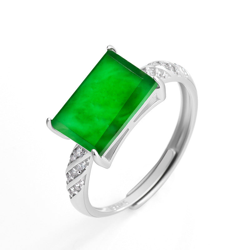 Natural Jade Ring Adjustable Silver Jadeite Ring