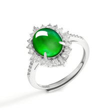 Natural Jade Ring Adjustable Silver Jadeite Ring