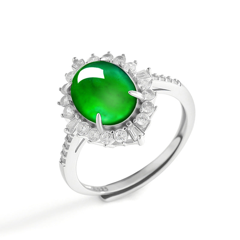 Natural Jade Ring Adjustable Silver Jadeite Ring