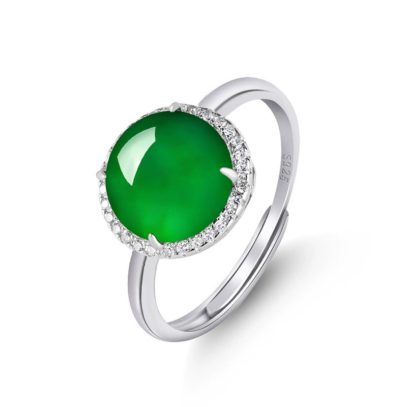 Natural Jade Ring Adjustable Silver Jadeite Ring