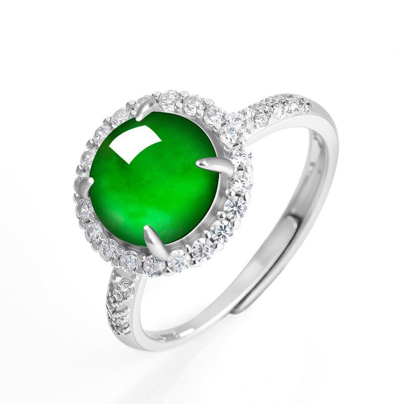 Natural Jade Ring Adjustable Silver Jadeite Ring
