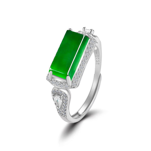 Natural Jade Ring Adjustable Silver Jadeite Ring