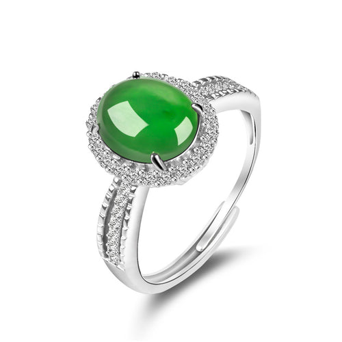 Natural Jade Ring Adjustable Silver Jadeite Ring