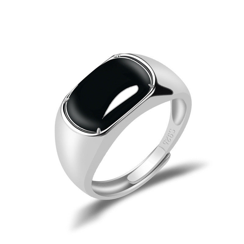 Natural Jade Ring Adjustable Silver Jadeite Ring
