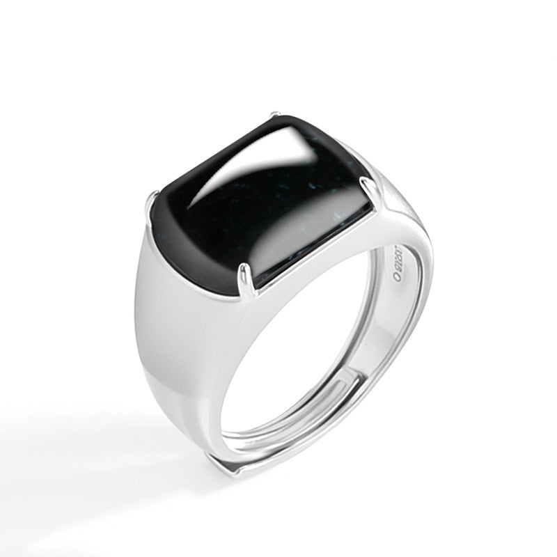 Natural Jade Ring Adjustable Silver Jadeite Ring