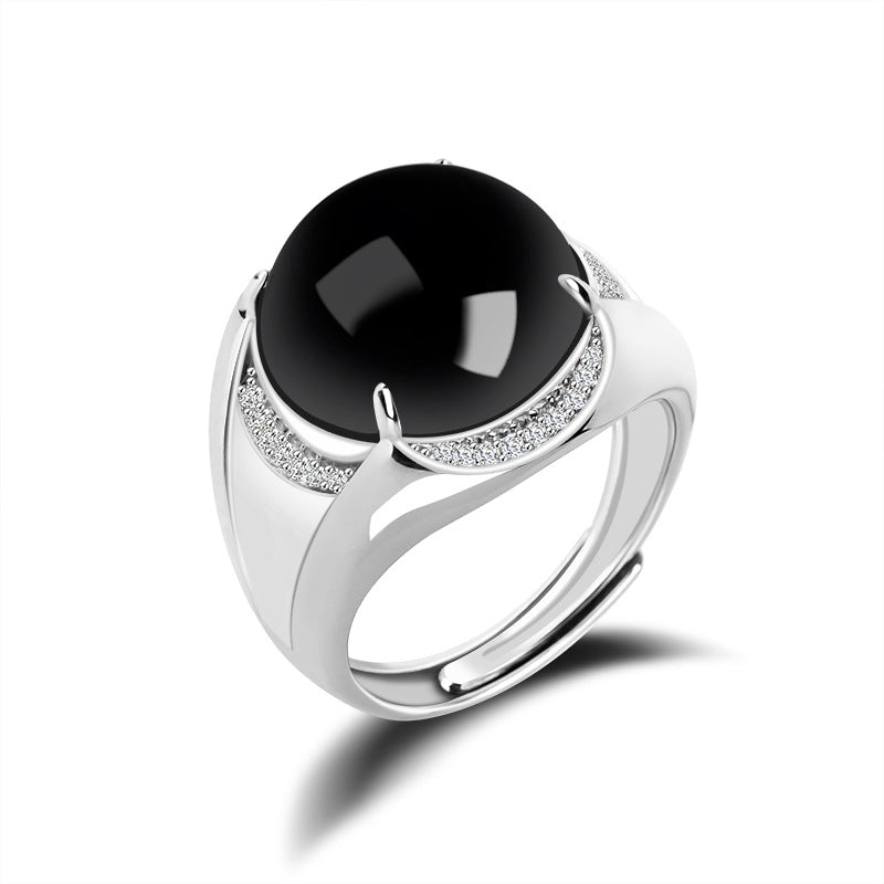 Natural Jade Ring Adjustable Silver Jadeite Ring