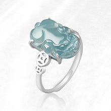 Natural Jade Ring Adjustable Silver Pixiu Jadeite Ring