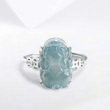 Natural Jade Ring Adjustable Silver Pixiu Jadeite Ring