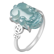 Natural Jade Ring Adjustable Silver Pixiu Jadeite Ring