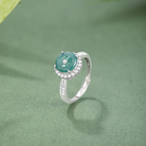 Natural Jade Ring Jadeite Silver Adjustable Ring