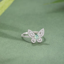 Natural Jade Ring Jadeite Silver Butterfly Adjustable Ring