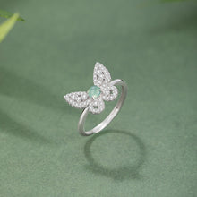 Natural Jade Ring Jadeite Silver Butterfly Adjustable Ring