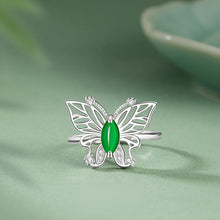 Natural Jade Ring Jadeite Silver Butterfly Adjustable Ring