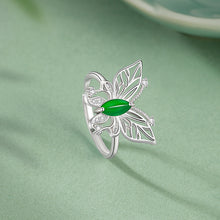 Natural Jade Ring Jadeite Silver Butterfly Adjustable Ring