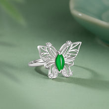 Natural Jade Ring Jadeite Silver Butterfly Adjustable Ring