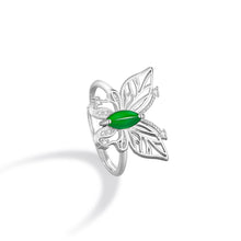 Natural Jade Ring Jadeite Silver Butterfly Adjustable Ring