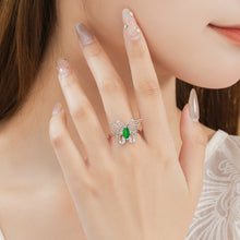Natural Jade Ring Jadeite Silver Butterfly Adjustable Ring